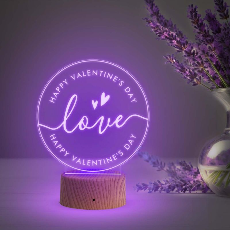 Happy Valentine Day Love Engraved Night Lamp with 7 Color Changing Light  Best Gift for Valentine Day  Gift for Husband Wife  Express Your Love for Loveable Person