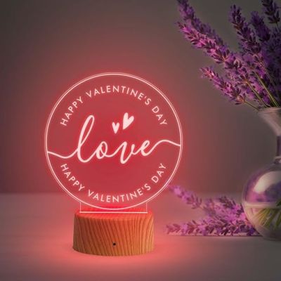 Happy Valentine Day Love Engraved Night Lamp with 7 Color Changing Light  Best Gift for Valentine Day  Gift for Husband Wife  Express Your Love for Loveable Person