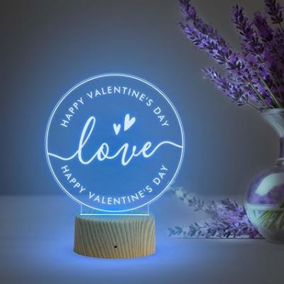 Happy Valentine Day Love Engraved Night Lamp with 7 Color Changing Light  Best Gift for Valentine Day  Gift for Husband Wife  Express Your Love for Loveable Person