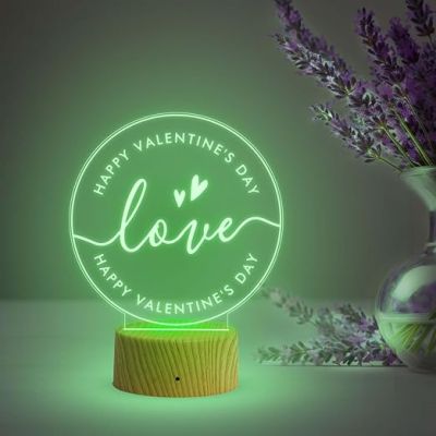 Happy Valentine Day Love Engraved Night Lamp with 7 Color Changing Light  Best Gift for Valentine Day  Gift for Husband Wife  Express Your Love for Loveable Person