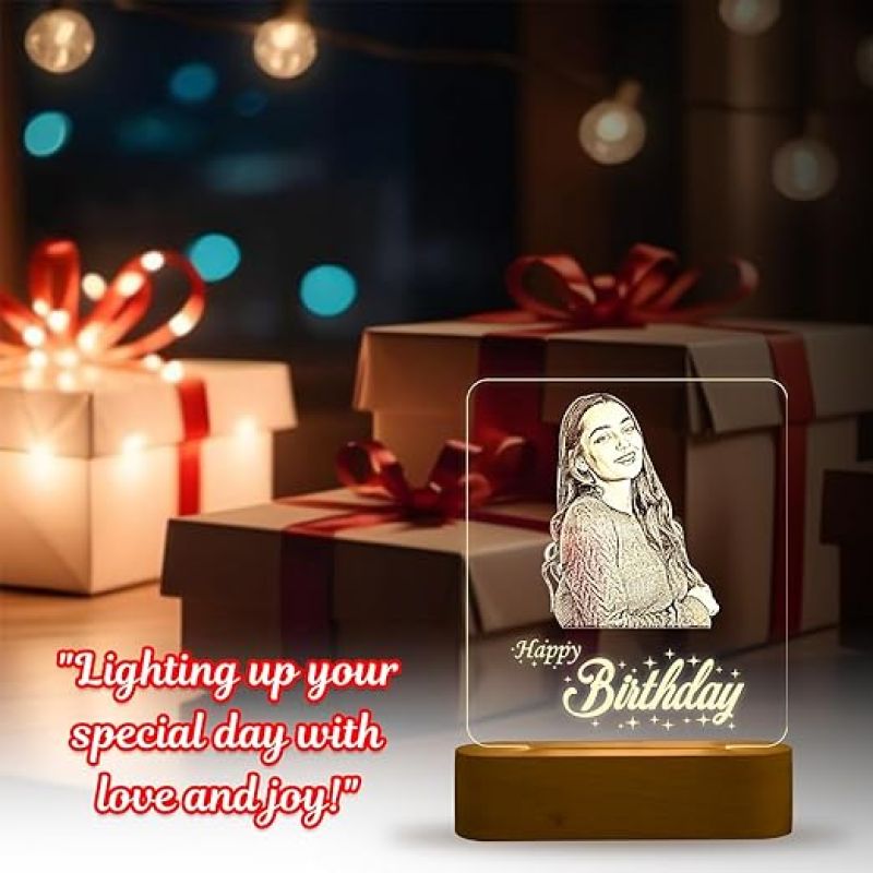 Personalized Gift for Birthday Customized with Photo  Warm White Light  Birthday Gift for Wife & Husband  Gift for Friend  Happy Birthday Led Table Lamp