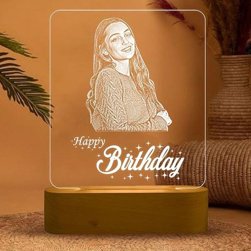 Personalized Gift for Birthday Customized with Photo  Warm White Light  Birthday Gift for Wife & Husband  Gift for Friend  Happy Birthday Led Table Lamp