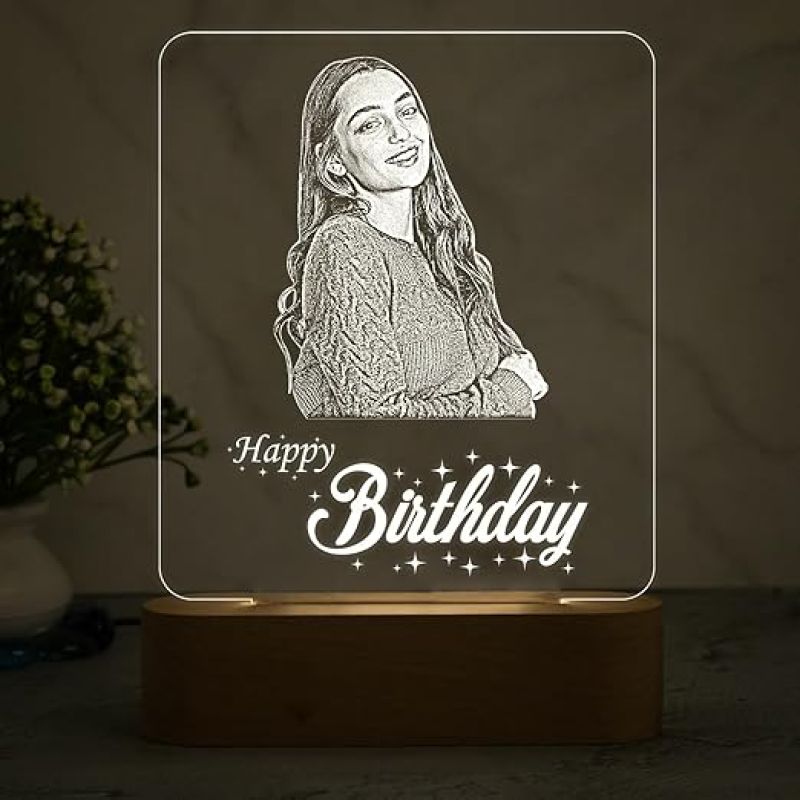 Personalized Gift for Birthday Customized with Photo  Warm White Light  Birthday Gift for Wife & Husband  Gift for Friend  Happy Birthday Led Table Lamp