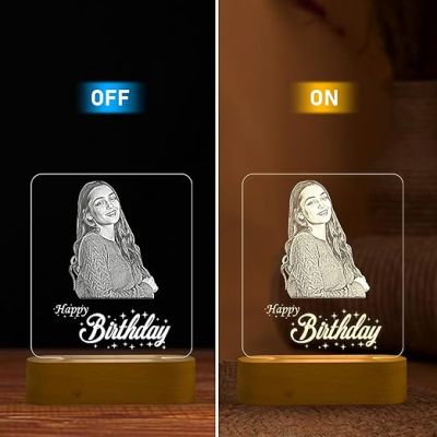 Personalized Gift for Birthday Customized with Photo  Warm White Light  Birthday Gift for Wife & Husband  Gift for Friend  Happy Birthday Led Table Lamp