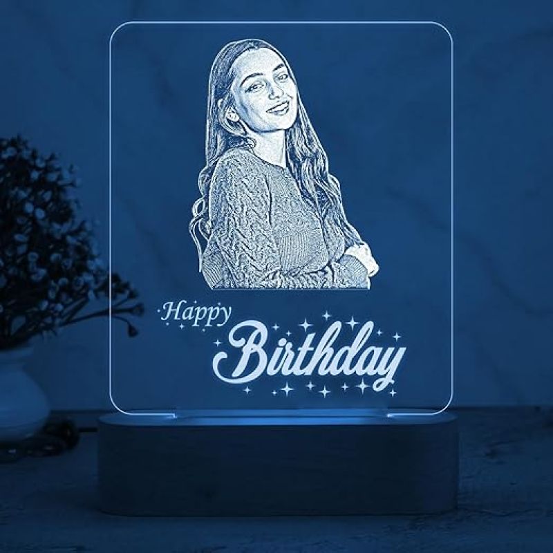 Personalized Gift for Birthday  Customized with Photo  7 Color Changing Light  Birthday Gift for Wife & Husband  Gift for Friend  Happy Birthday Led Table Lamp