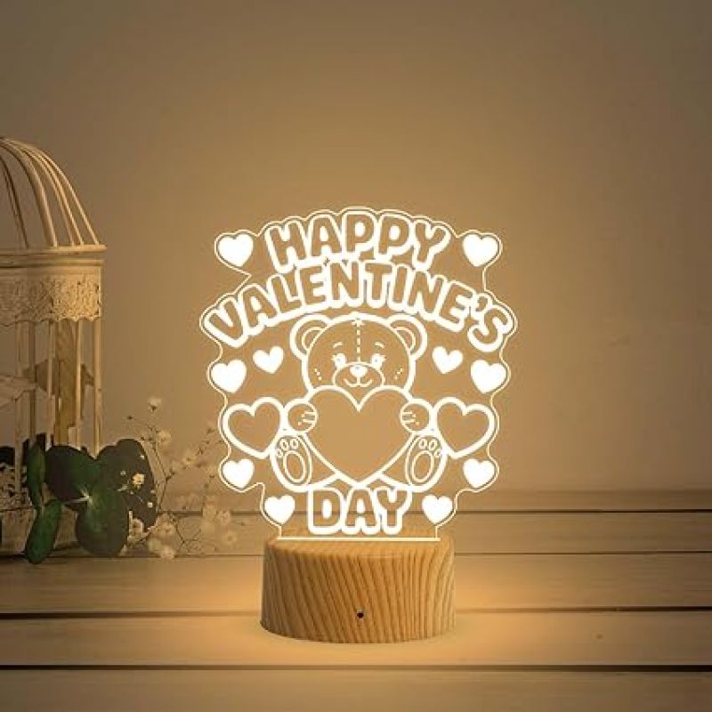 Cute Teddy Happy Valentine's Day Gift Night Lamp with Warm White Light  Gift for Teddy Day  Valentine Day Gift Lamp for Girlfriend Boyfriend
