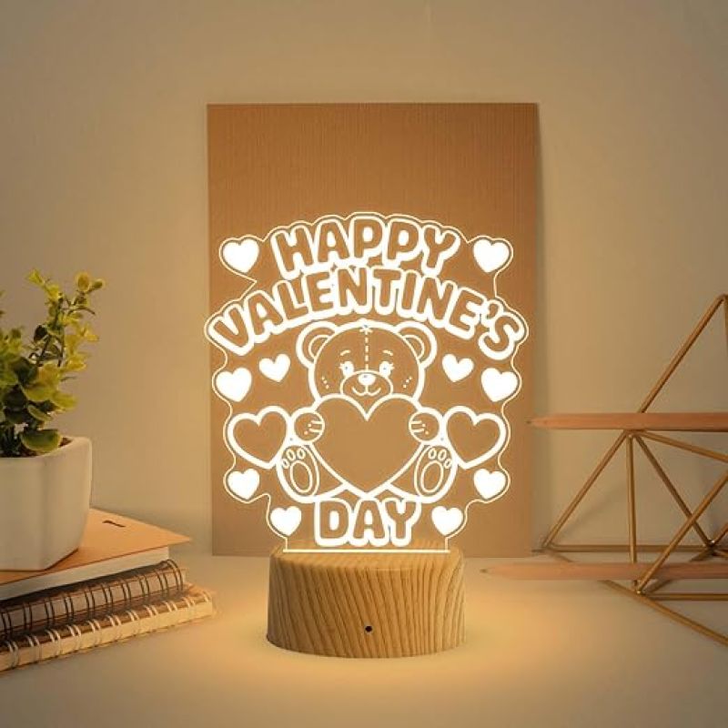 Cute Teddy Happy Valentine's Day Gift Night Lamp with Warm White Light  Gift for Teddy Day  Valentine Day Gift Lamp for Girlfriend Boyfriend