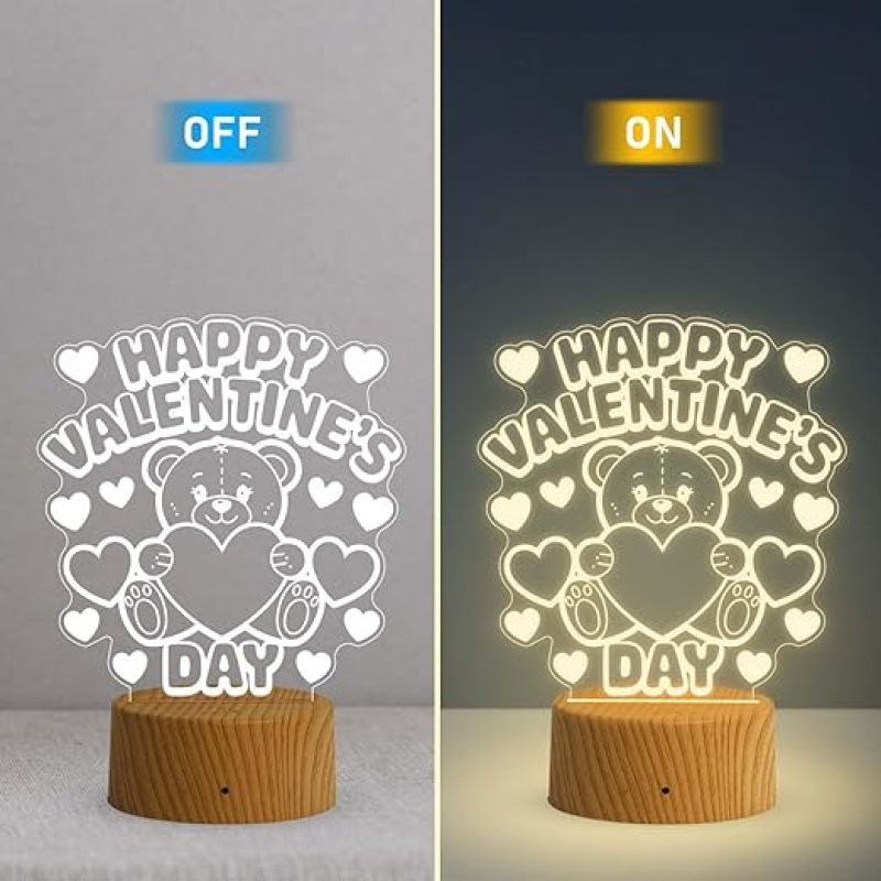 Cute Teddy Happy Valentine's Day Gift Night Lamp with Warm White Light  Gift for Teddy Day  Valentine Day Gift Lamp for Girlfriend Boyfriend