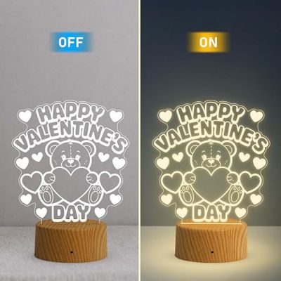 Cute Teddy Happy Valentine's Day Gift Night Lamp with Warm White Light  Gift for Teddy Day  Valentine Day Gift Lamp for Girlfriend Boyfriend
