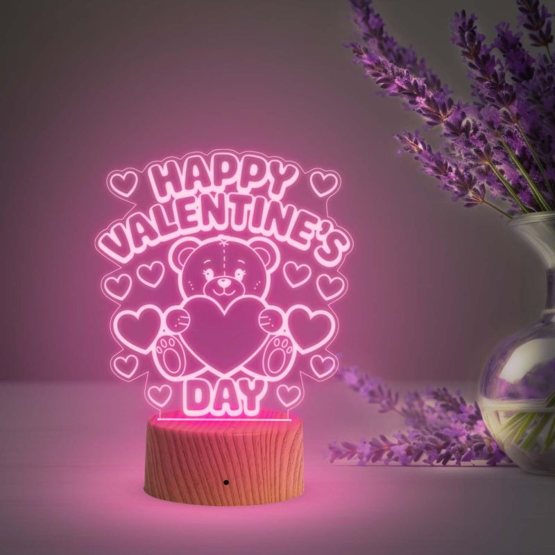 Cute Teddy Happy Valentine's Day Gift Night Lamp with Automatic Color Changing Light  Gift for Teddy Day  Valentine Day Gift Lamp for Girlfriend Boyfriend