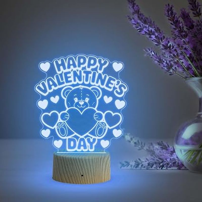 Cute Teddy Happy Valentine's Day Gift Night Lamp with Automatic Color Changing Light  Gift for Teddy Day  Valentine Day Gift Lamp for Girlfriend Boyfriend