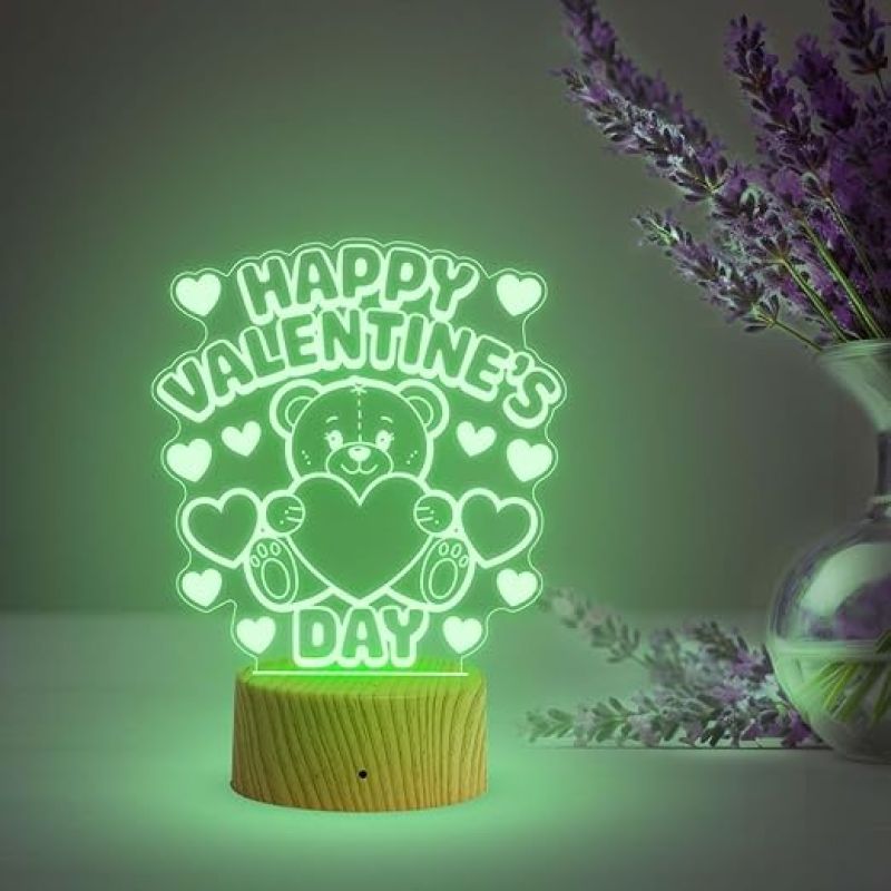 Cute Teddy Happy Valentine's Day Gift Night Lamp with Automatic Color Changing Light  Gift for Teddy Day  Valentine Day Gift Lamp for Girlfriend Boyfriend