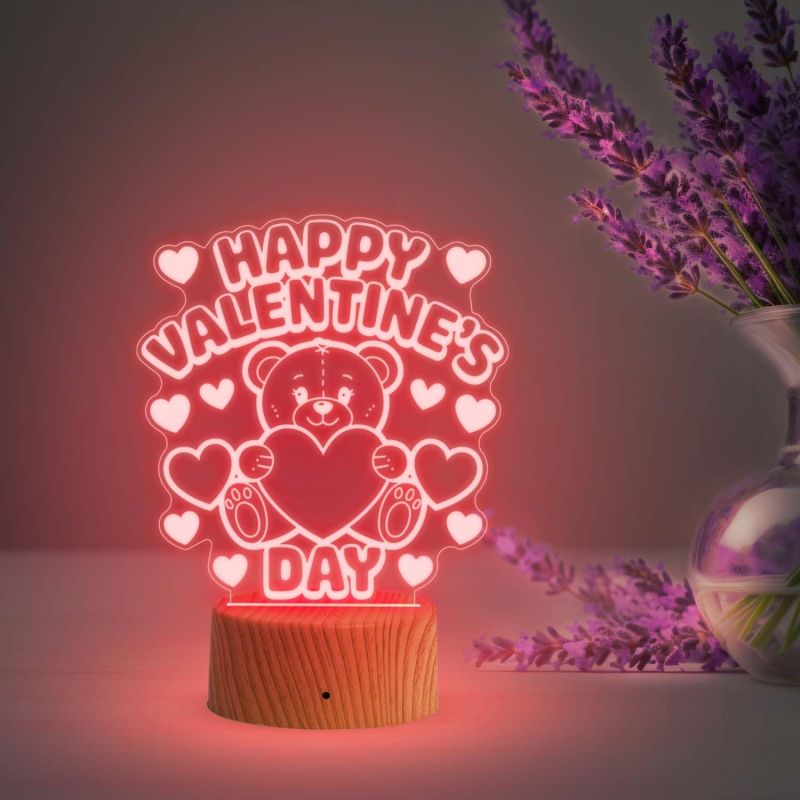 Cute Teddy Happy Valentine's Day Gift Night Lamp with Automatic Color Changing Light  Gift for Teddy Day  Valentine Day Gift Lamp for Girlfriend Boyfriend