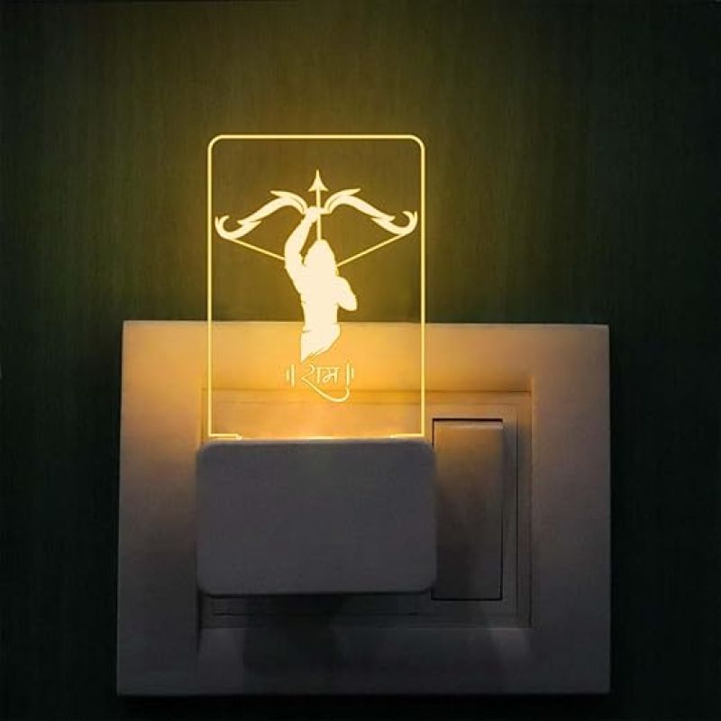 3D Illusion Lord Ram Plug Night Lamp with Warm White Light  Religious Gift Items  Home Office & Pooja Room Decor Light  Blessing Gift for Birthday