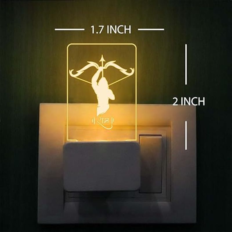 3D Illusion Lord Ram Plug Night Lamp with Warm White Light  Religious Gift Items  Home Office & Pooja Room Decor Light  Blessing Gift for Birthday