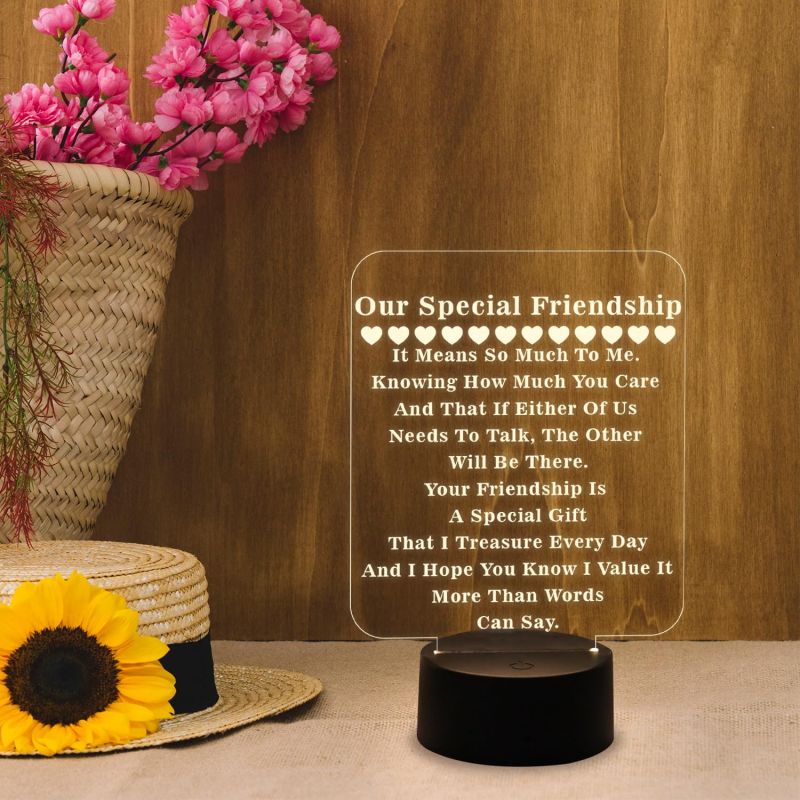 Our Special Friendship Engraved Quote Night Lamp with Warm White Light  Birthday Gift for Special Friend  Gift for Bestie  Memorable Gift