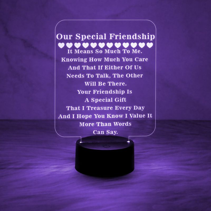 Our Special Friendship Engraved Quote Night Lamp with 7 Color Changing Light  Birthday Gift for Special Friend  Gift for Bestie  Memorable Gift