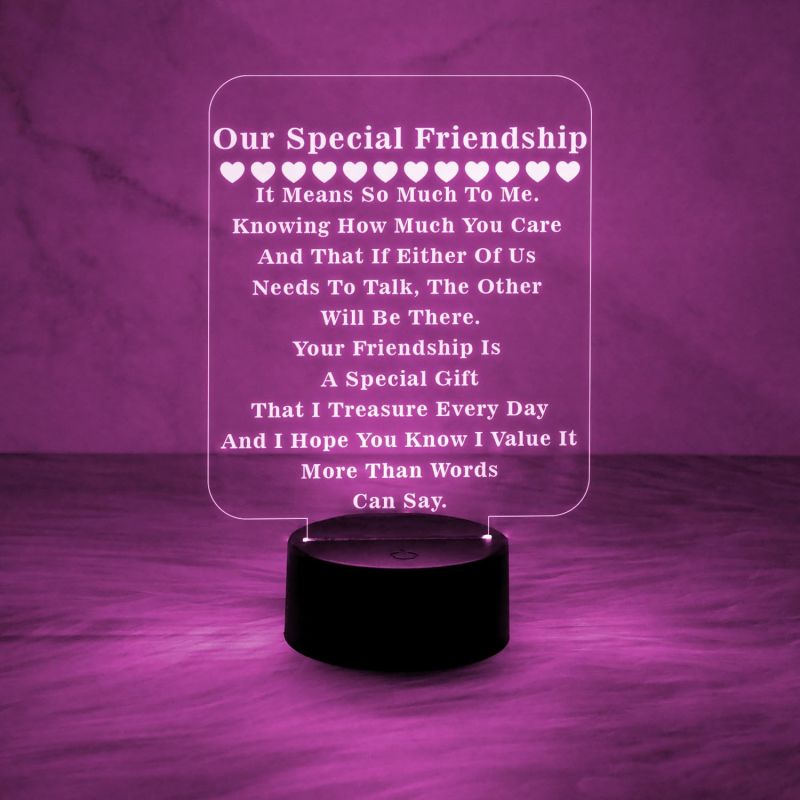 Our Special Friendship Engraved Quote Night Lamp with 7 Color Changing Light  Birthday Gift for Special Friend  Gift for Bestie  Memorable Gift