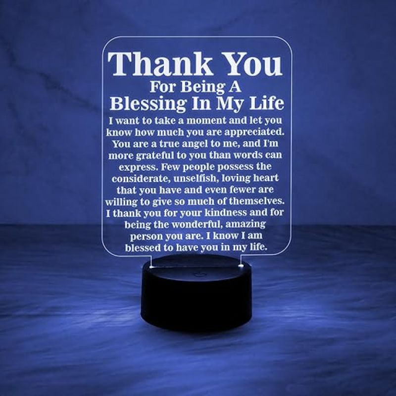 Thankyou for Being A Blessing in My Life Engraved Night Lamp with 7 Color Automatic Color Changing Light Thankyou Gift for Teacher Parents & Friends