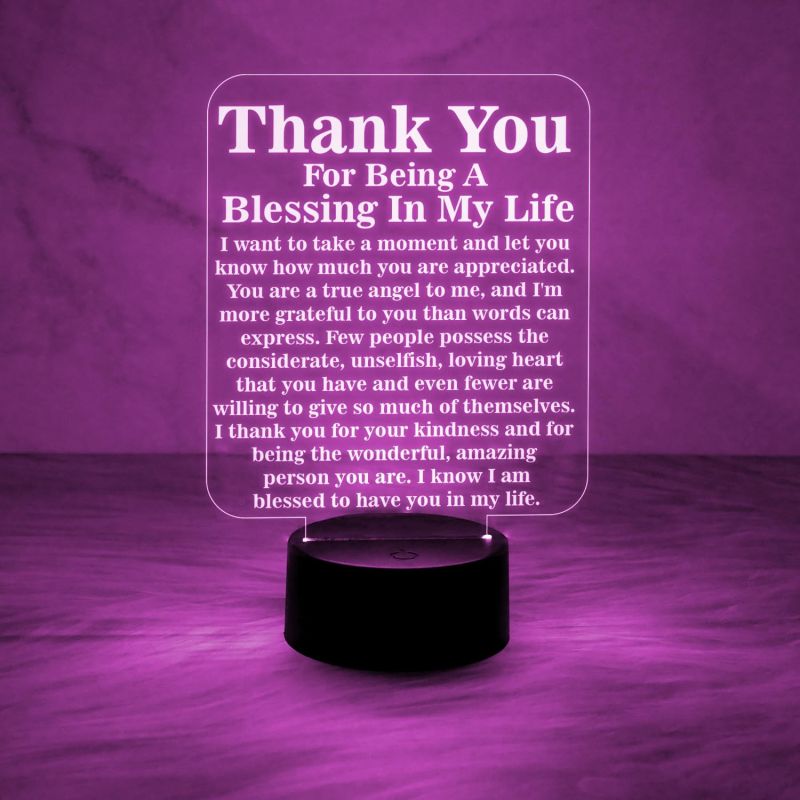 Thankyou for Being A Blessing in My Life Engraved Night Lamp with 7 Color Automatic Color Changing Light Thankyou Gift for Teacher Parents & Friends