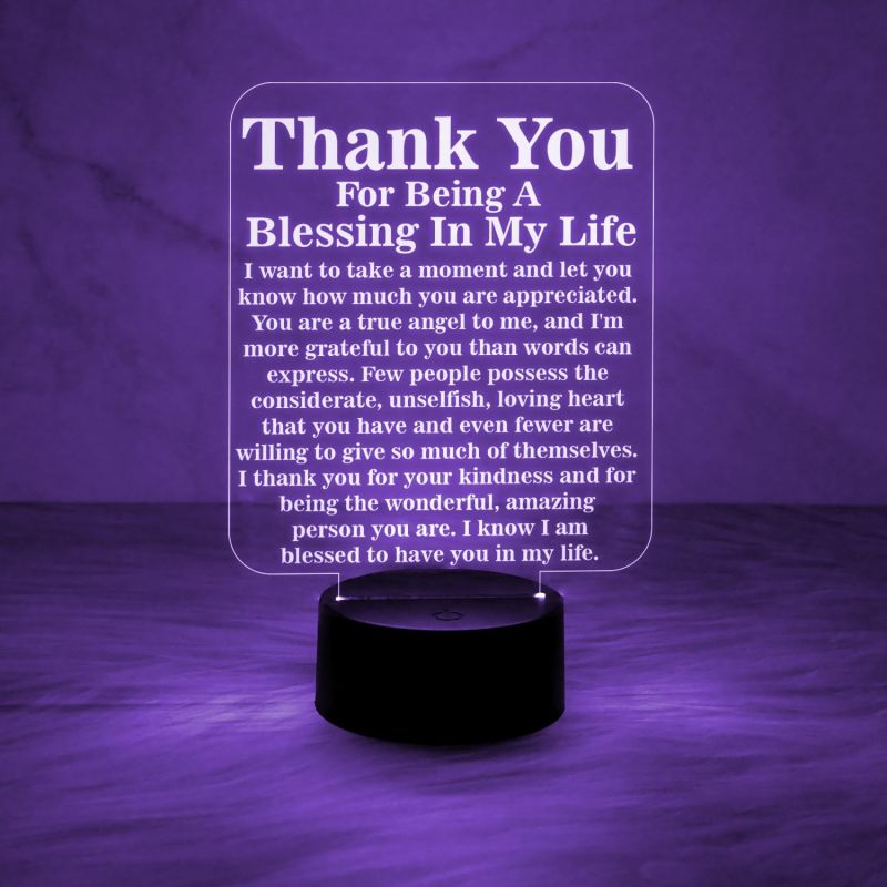 Thankyou for Being A Blessing in My Life Engraved Night Lamp with 7 Color Automatic Color Changing Light Thankyou Gift for Teacher Parents & Friends