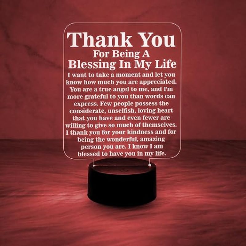 Thankyou for Being A Blessing in My Life Engraved Night Lamp with 7 Color Automatic Color Changing Light Thankyou Gift for Teacher Parents & Friends