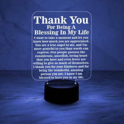 Thankyou for Being A Blessing in My Life Engraved Night Lamp with 7 Color Automatic Color Changing Light Thankyou Gift for Teacher Parents & Friends