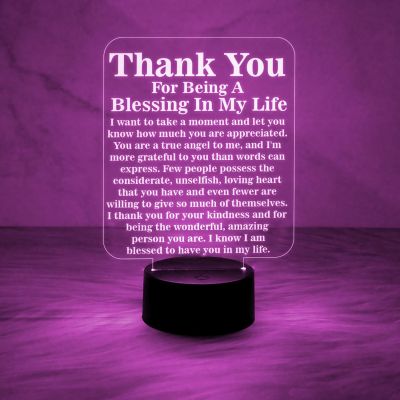 Thankyou for Being A Blessing in My Life Engraved Night Lamp with 7 Color Automatic Color Changing Light Thankyou Gift for Teacher Parents & Friends