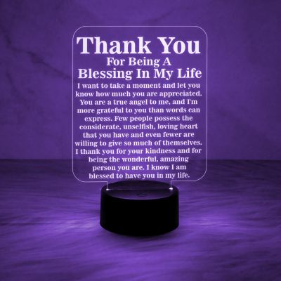 Thankyou for Being A Blessing in My Life Engraved Night Lamp with 7 Color Automatic Color Changing Light Thankyou Gift for Teacher Parents & Friends