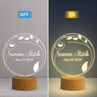 Customized Name Lamp Personalized LED Lamp for Couples Marriage Anniversary  Customized Couple Gift  Valentine Day Gift  Gift for Wife, Husband, Friend (Warm White Light)