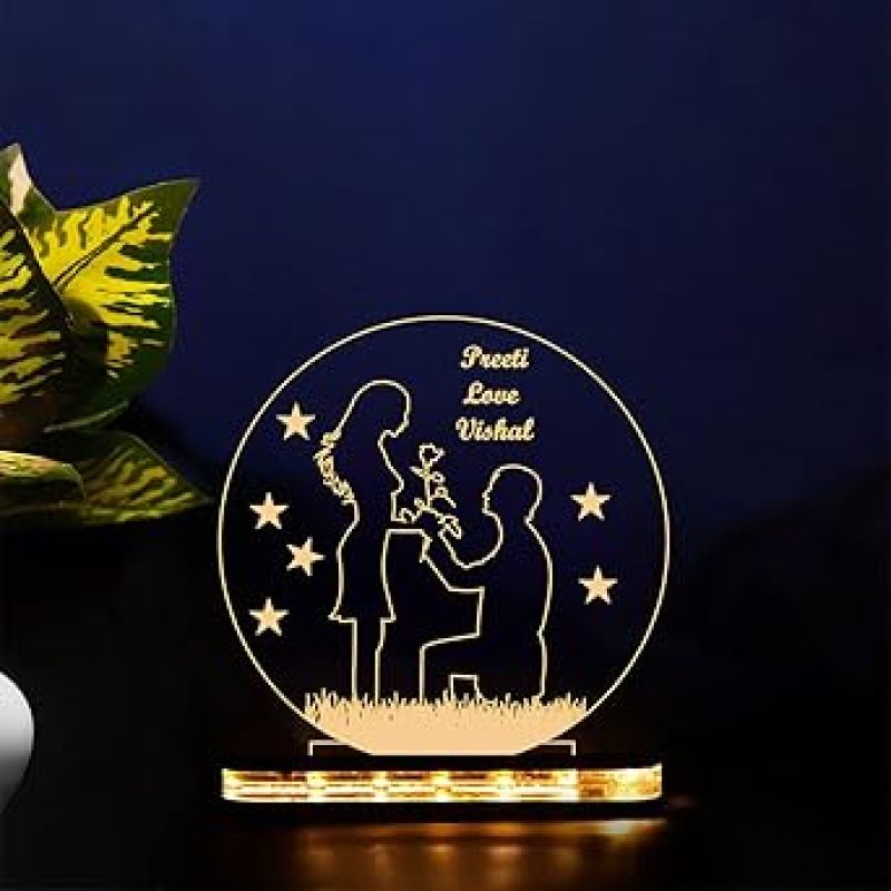 Customized Name Lamp for Couple with Warm White Light Gift for Anniversary Birthday Valentine Day Acrylic Desk Table lamp Wooden Base