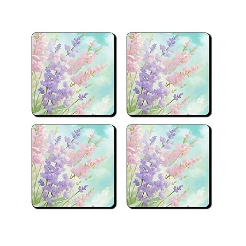 Set of 4 Wooden Coasters for Home and Kitchen  Dining Table Decor  Square Coasters  Kitchen Decorative Items  Table Decoration  Home Decor (Floral Flower)