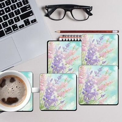 Set of 4 Wooden Coasters for Home and Kitchen  Dining Table Decor  Square Coasters  Kitchen Decorative Items  Table Decoration  Home Decor (Floral Flower)