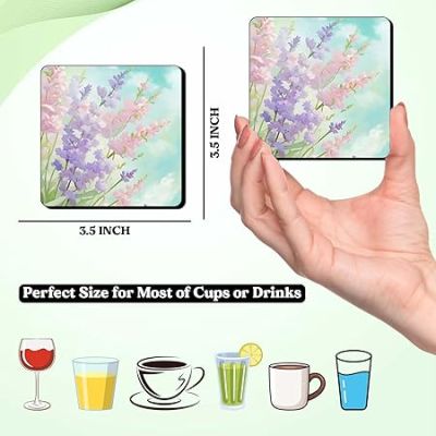 Set of 4 Wooden Coasters for Home and Kitchen  Dining Table Decor  Square Coasters  Kitchen Decorative Items  Table Decoration  Home Decor (Floral Flower)