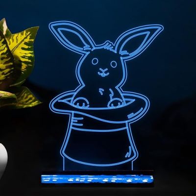 3D Illusion Bunny Rabbit Night lamp for Kids Room & Gifts Acrylic Desk Table lamp (Multicolored)