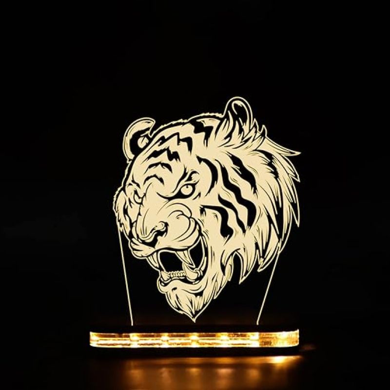 3D Illusion Tiger Animal Night lamp Home Decoration night light Gift for Kids Warm White Light with Wooden Base