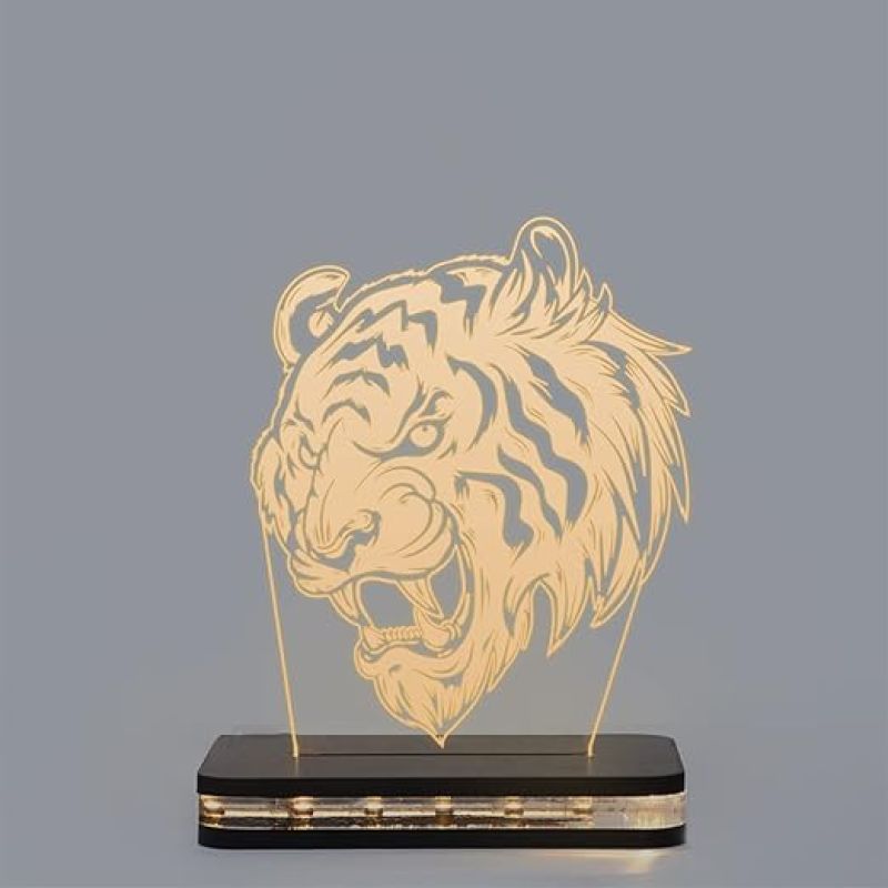 3D Illusion Tiger Animal Night lamp Home Decoration night light Gift for Kids Warm White Light with Wooden Base