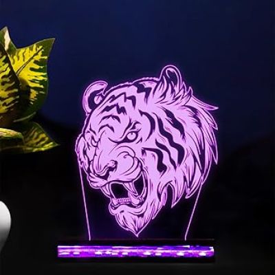 3D Illusion  Tiger Animal Night Lamp for Kids Gifts, Bedroom Decoration 16 Colors Changing Light with Remote Desk Table Lamp Wooden Base