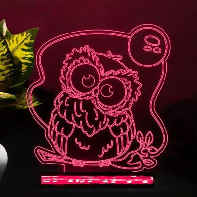 3D Illusion owl Acrylic led Night lamp for Kids Room & Home décor Light (Multicolored) Wooden Base