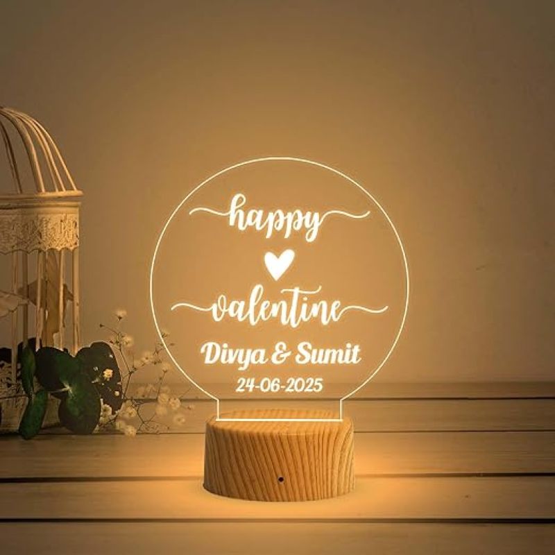 3D Illusion Personalized Happy Valentine Day Lamp with Warm White Light  Romantic Gift for Valentine’s Day  Gift for Wife Husband Boyfriend Girlfriend