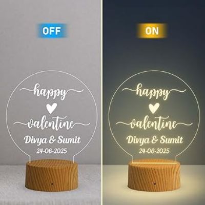 3D Illusion Personalized Happy Valentine Day Lamp with Warm White Light  Romantic Gift for Valentine’s Day  Gift for Wife Husband Boyfriend Girlfriend
