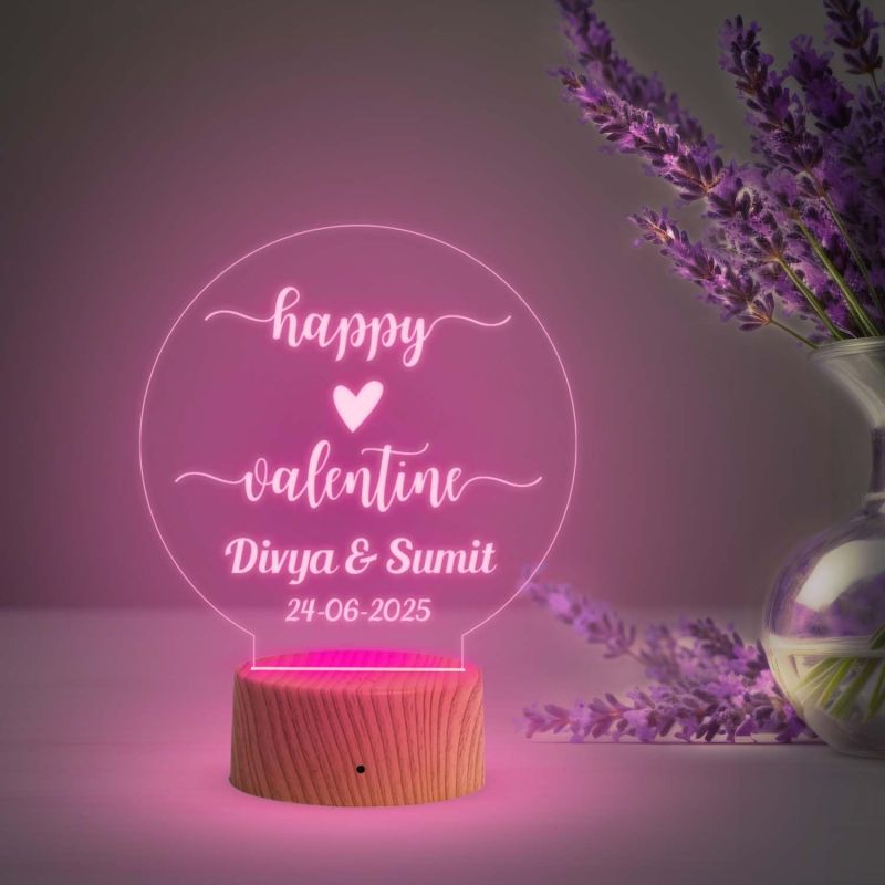3D Illusion Personalized Happy Valentine Day Lamp with Automatic Color Changing Light  Romantic Gift for Valentine’s Day  Gift for Wife Husband Boyfriend Girlfriend