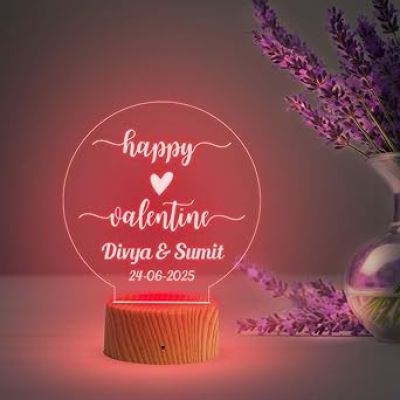3D Illusion Personalized Happy Valentine Day Lamp with Automatic Color Changing Light  Romantic Gift for Valentine’s Day  Gift for Wife Husband Boyfriend Girlfriend