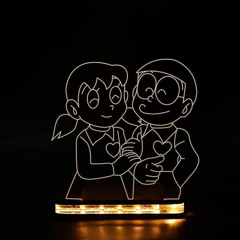 3D Illusion Nobita Shizuka Cartoon Night Lamp with Warm White Light Gift for Children Girls Boys