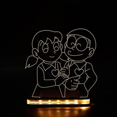 3D Illusion Nobita Shizuka Cartoon Night Lamp with Warm White Light Gift for Children Girls Boys