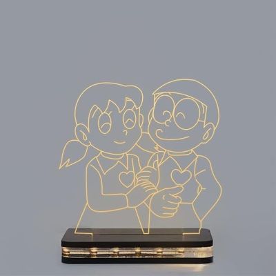 3D Illusion Nobita Shizuka Cartoon Night Lamp with Warm White Light Gift for Children Girls Boys