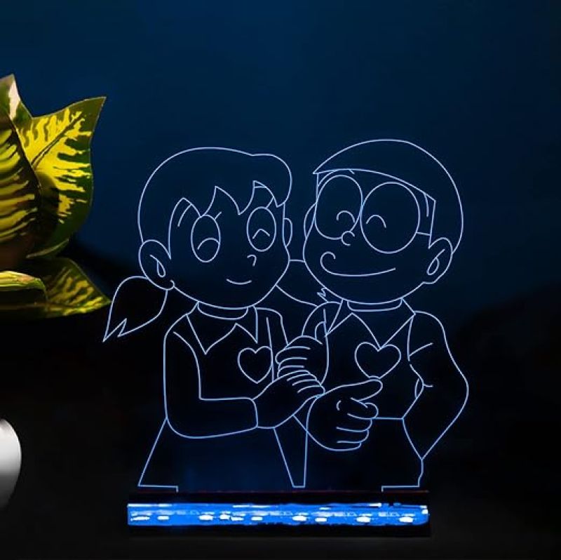 3D Illusion Nobita Shizuka Cartoon Night Lamp with 16 Color Changing Light with Remote Control Gift for Children Girls Boys