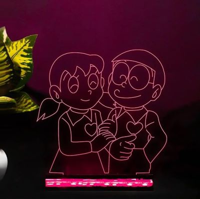 3D Illusion Nobita Shizuka Cartoon Night Lamp with 16 Color Changing Light with Remote Control Gift for Children Girls Boys