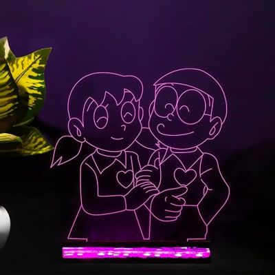 3D Illusion Nobita Shizuka Cartoon Night Lamp with 16 Color Changing Light with Remote Control Gift for Children Girls Boys