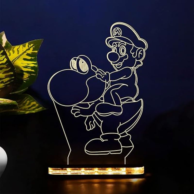 3D Illusion Mario Cartoon Night Lamp with Warm White Light  Best Gift for Children Girls Boys  Gift for Cartoon Lover